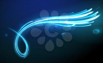 Vector illustration of blue abstract background with blurred magic neon light curved lines 