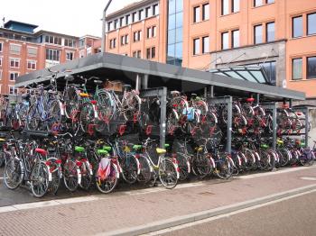 Royalty Free Photo of a Parking Lot of Bicycles