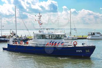 Police boat in the port of Volendam. Netherlands