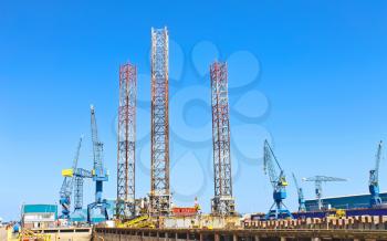 Offshore drilling platform in repair in shipyard