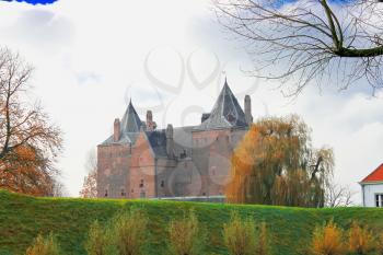 Autumn Dutch castle Loevestein . Netherlands