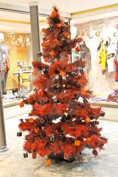 Christmas tree in a shop in Bayeux. Normandy. France