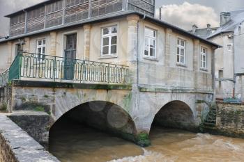 Old house on river in the town of Bayeux. Normandy, France