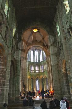 Mass at Cathedral of the abbey of Mont Saint Michel. Normandy, France