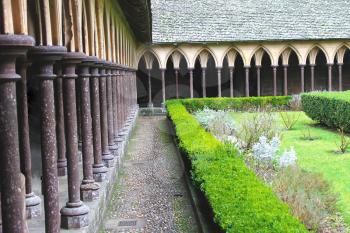 The monastery garden in the abbey of Mont Saint Michel. Normandy, France