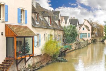 Houses on the river in Chartres. France