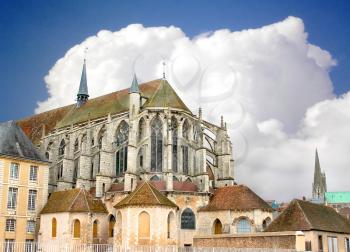 Chartres Cathedral at the background is overcast. France