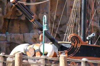LAS VEGAS, NEVADA, USA - OCTOBER 20 : Pirate ship at pond near Treasure Island hotel on October 20, 2013 in Las Vegas