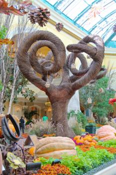 LAS VEGAS, NEVADA, USA - OCTOBER 21, 2013 : Autumn theme in a greenhouse at Bellagio Hotel in Las Vegas, Bellagio Hotel and Casino opened in 1998. This luxury hotel  owned by MGM Resorts International