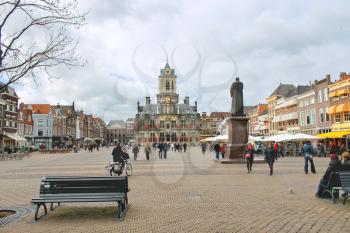DELFT, THE NETHERLANDS - APRIL 7, 2012 : The central square  in Delft. Netherlands