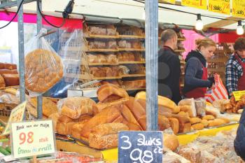 DELFT, THE NETHERLANDS - APRIL 7, 2012 : Sale of bakery products on the market  in Delft, Netherlands