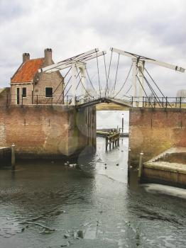 Bascule bridge and pierl in Heusden. Netherlands 