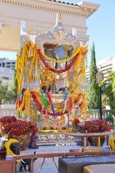 LAS VEGAS, NEVADA, USA - OCTOBER 21, 2013 : Brahman Shrine decorated with garlands of flowers in Las Vegas 