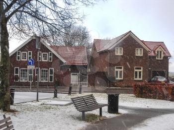 Snowfall in winter Dutch town Heerlen. Netherlands