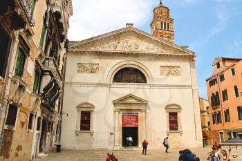 VENICE, ITALY - MAY 06, 2014: Tourists on the square near  Church Santa Maria Gloriosa dei Frari.
