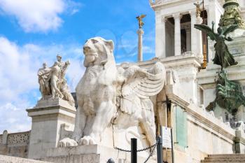 ROME, ITALY - MAY 03, 2014: Statues in a monument to Victor Emmanuel II. Piazza Venezia, Rome , Italy