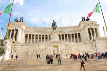 ROME, ITALY - MAY 03, 2014: Tourists at the monument to Victor Emmanuel II. Piazza Venezia, Rome  , Italy