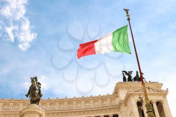 Flag at the monument  to Victor Emmanuel II. Piazza Venezia, Rome , Italy