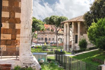ROME, ITALY - MAY 03, 2014: Temple of Hercules (Tempo di Ercole Vincitore) and the Temple Portun (Tempo do Portunus)  in Rome, Italy