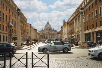 ROME, ITALY - MAY 03, 2014: View to Basilica di San Pietro from the Via della Conciliazione. Vatican City, Italy 