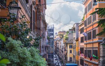 ROME, ITALY - MAY 04, 2014: Cars on the street Via Quattro Fontane in Rome, Italy