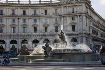 ROME, ITALY - MAY 04, 2014: People near fountain Nayads at Republic Square  in Rome, Italy