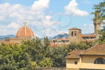 Red tiled roof on a hot summer day. Florence, Italy