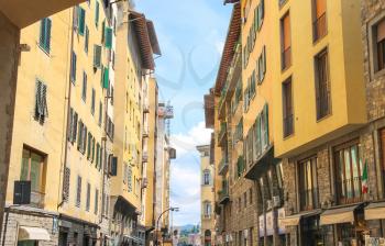 FLORENCE, ITALY - MAY 08, 2014: Houses on the street of the ancient Italian city Florence. Florence - the administrative center of the region of Tuscany. Population of more than 373,000 people