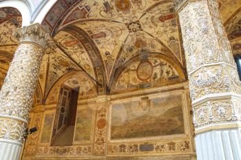 Frescoes decorating the courtyard Palazzo Vecchio. Florence, Italy