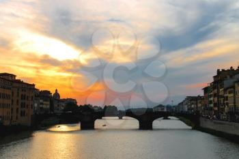 Sunset on the Arno River in Florence, Italy