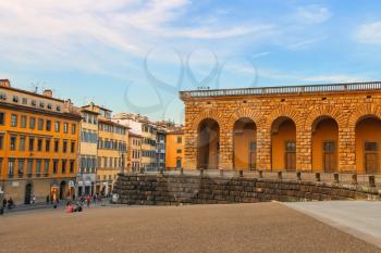 FLORENCE, ITALY - MAY 08, 2014: Tourists on a sloping square before the Palace Pitti in evening  Florence
