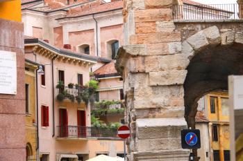 Urban buildings near the Arena of Verona - the place of annual festival operas in Verona, Italy 