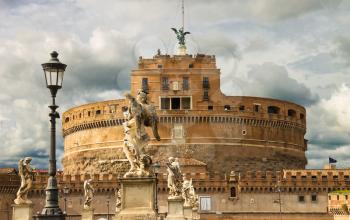Statues on the bridge of Castel Sant'Angelo in Rome, Italy 