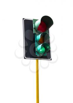 Traffic light isolated on white background is lit green
