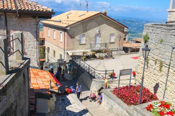 SAN MARINO. SAN MARINO REPUBLIC - AUGUST 08, 2014: Tourists see the sights of San Marino. The Republic of San Marino