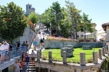 SAN MARINO. SAN MARINO REPUBLIC - AUGUST 08, 2014: Tourists see the sights of San Marino. The Republic of San Marino