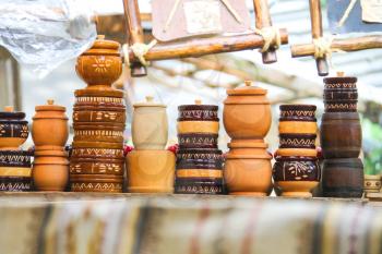 Village Urych , Lviv region. Ukraine - July 1, 2014 : Sale of souvenirs in the historical and cultural reserve Tustan