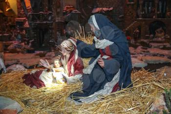 Christmas scene; Jesus Christ, Mary and Josef 