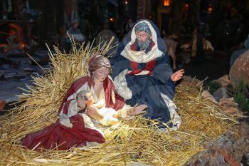 Christmas scene; Jesus Christ, Mary and Josef