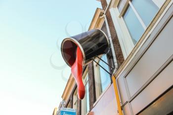 Gorinchem, Netherlands - January 17, 2015: Bank of paint at the store of paint and varnish products in Gorinchem. Netherlands