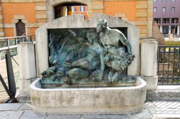 Bologna, Italy - August 18, 2014: Sculpture near the ancient gate Galliera (Porta Galliera) in Bologna, Italy