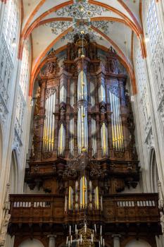 Den Bosch, Netherlands - January 17, 2015: Organ in the cathedral Dutch city of Den Bosch
