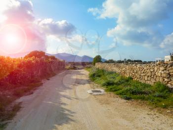 Rural road in the Sicilian island of Favignana
