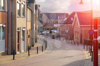 Street in the Dutch town on a sunny day