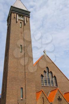 Facade of roman catholic St. Agatha church (St. Agathakerk) on Grote Krocht street in Zandvoort, the Netherlands