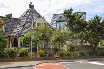 Modern beautiful houses on Haarlemmerstraat street in Zandvoort, the Netherlands