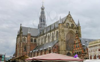 The Grote Markt in Haarlem. View to the Grote Kerk (Sint-Bavokerk). The Netherlands