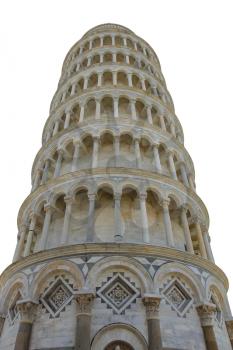 Bell tower of the Cathedral (Leaning Tower of Pisa) isolated on white