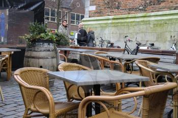 Utrecht, the Netherlands - February 13, 2016: Street cafe in historic city centre