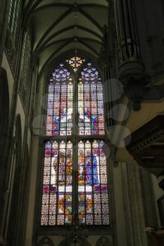 Utrecht, the Netherlands - February 13, 2016: Stained glass window of St. Martins Cathedral (Domkerk)